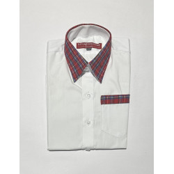Half Sleeves White Shirt With Fashion CHK Red Boys