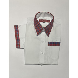 Half Sleeves White Shirt With Fashion CHK Red Boys
