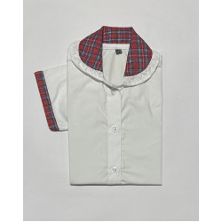 Half Sleeves White Shirt With Fashion CHK Red Girls