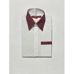 Full Sleeves White Shirt With Fashion CHK Red Boys 