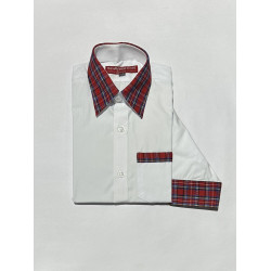 Full Sleeves White Shirt With Fashion CHK Red Boys 