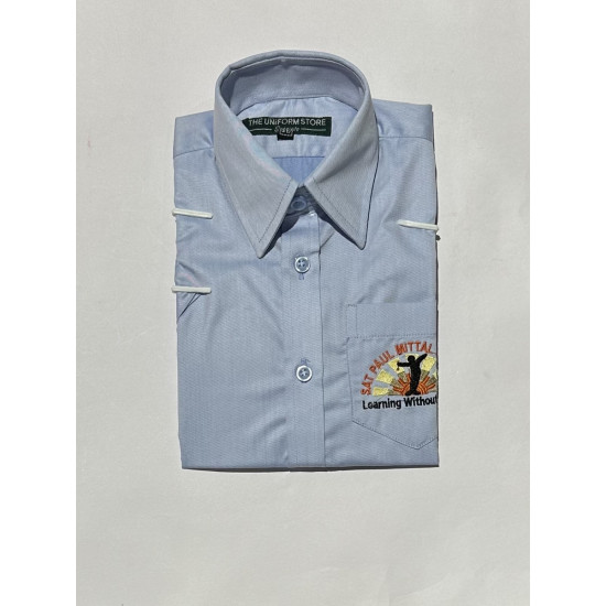 Shirt Half Sleeves Sky Solid Embroidered Pocket