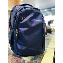Priority school bag in blue colour with yellow badging on the upper right side 