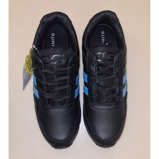 Arigold Mafatlal Black Velcro/Laces Shoes with Blue Stripes