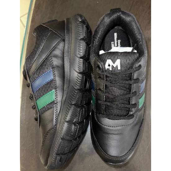 Arigold Mafatlal Black Shoes with Green-Blue Stripes Velcro/Laces